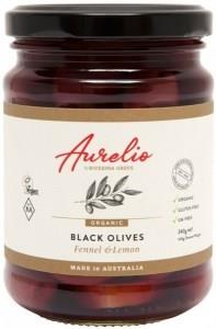Aurelio Organic Black Olives Fennel & Lemon G/F 240g